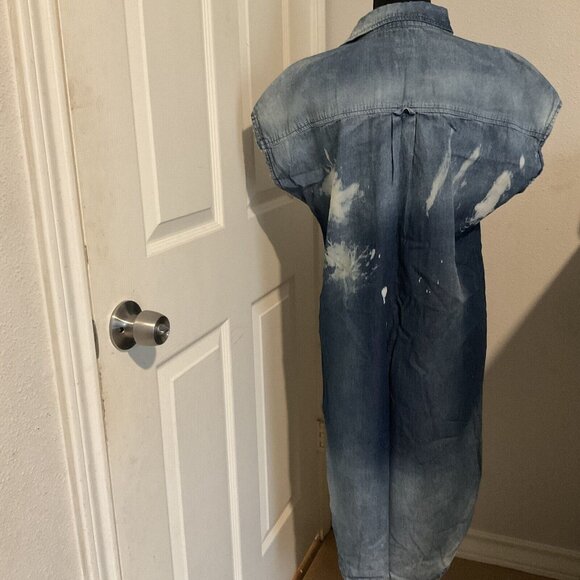 Nsf Bleached Distressed Denim Jean Chambray Button Down Mid Dress Small Western - Picture 10 of 12